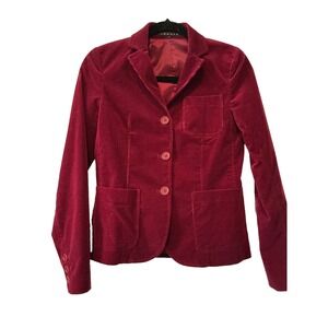 Theory Blazer Womens Corduroy 3-button Blazer Academia Cranberry Maroon Size 0
